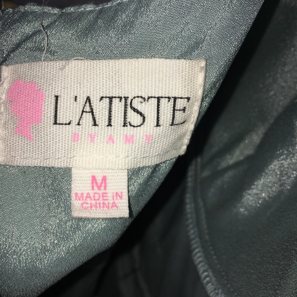 L’atiste romper green w/ stripes spaghetti straps - Picture 5 of 6